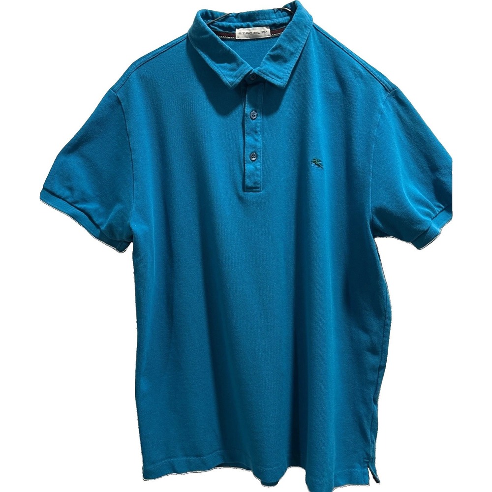 ETRO Italy Turquoise Blue Cotton Piqué Polo Shirt Mens 2XL XXL Luxury Designer